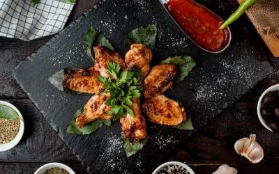 fried chicken wings with sauce top view